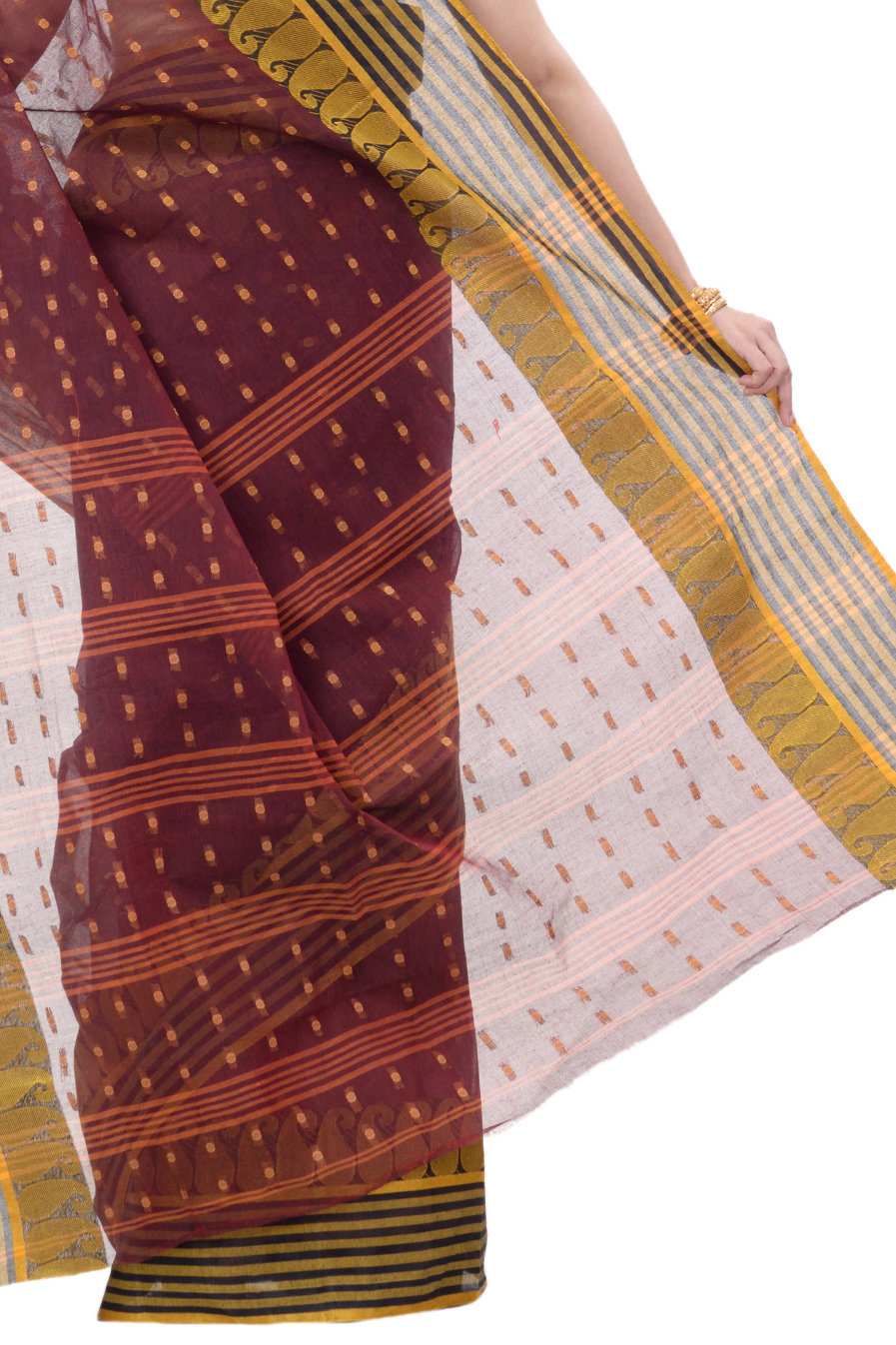 Brown Pure Cotton Moti_Buti Tant Saree (747)